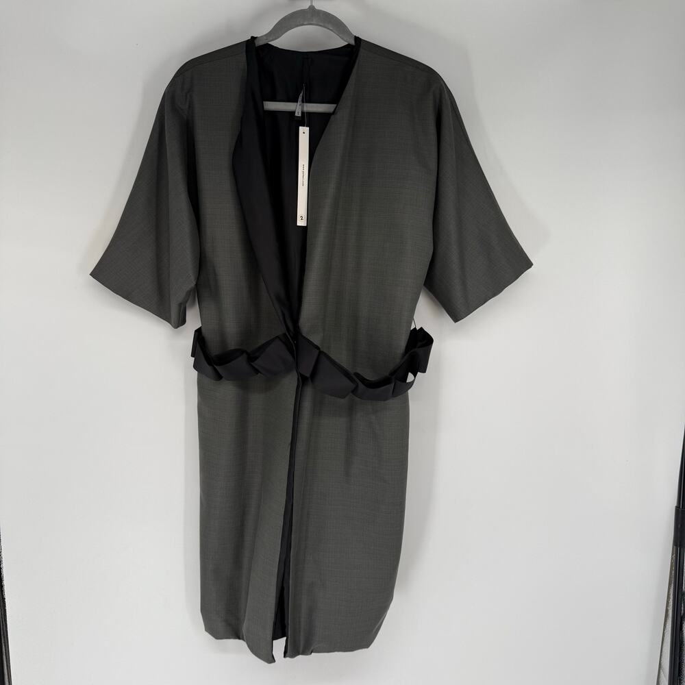 NWT Poleci Classic Relaxed Fit Overcoat Women's Size 2 Gray Decorative Belted